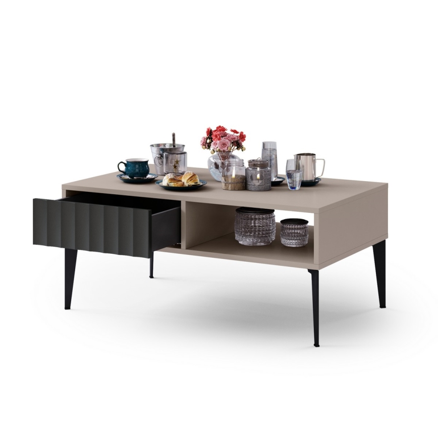 Table basse avec tiroir RONJA taupe/noir