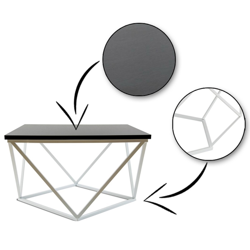 Table basse CURVED 60x60 cm blanc/noir