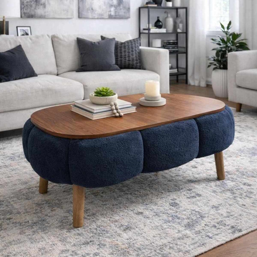 Table basse FELPO 68x98 cm bleu/noyer