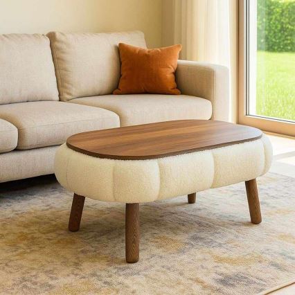 Table basse FELPO 68x98 cm crème/noyer
