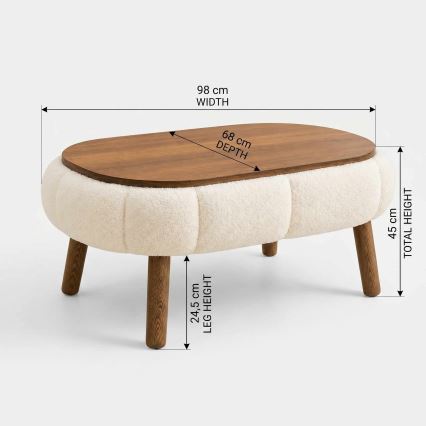 Table basse FELPO 68x98 cm crème/noyer