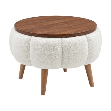 Table basse FELPO Ø 45 cm blanc/noyer