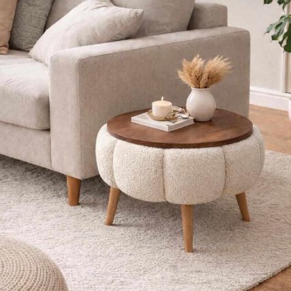 Table basse FELPO Ø 45 cm crème/noyer