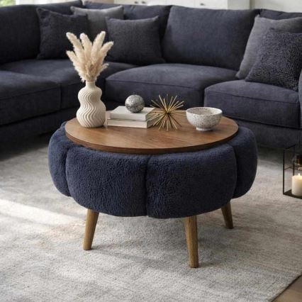 Table basse FELPO Ø 60 cm bleu/noyer