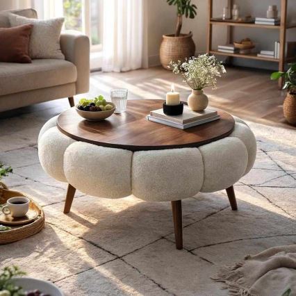 Table basse FELPO Ø 60 cm crème/noyer