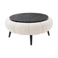 Table basse FELPO Ø 60 cm noir/blanc/décor marbre