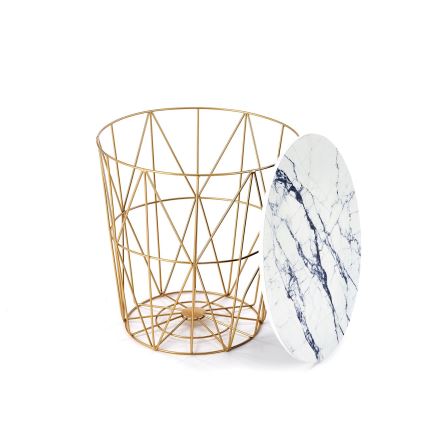 Table basse HARISSA 41x42 cm doré/blanc décor en marbre
