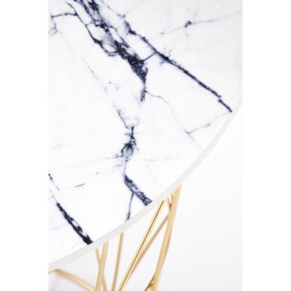 Table basse HARISSA 41x42 cm doré/blanc décor en marbre