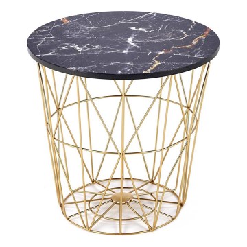 Table basse HARISSA 41x42 cm doré/noir décor en marbre
