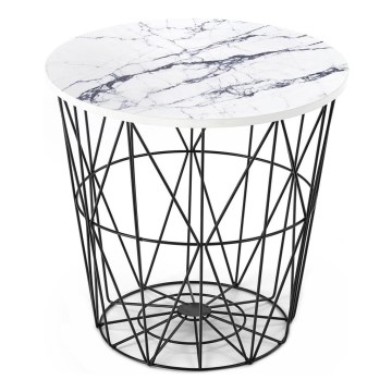 Table basse HARISSA 41x42 cm noir/blanc décor en marbre