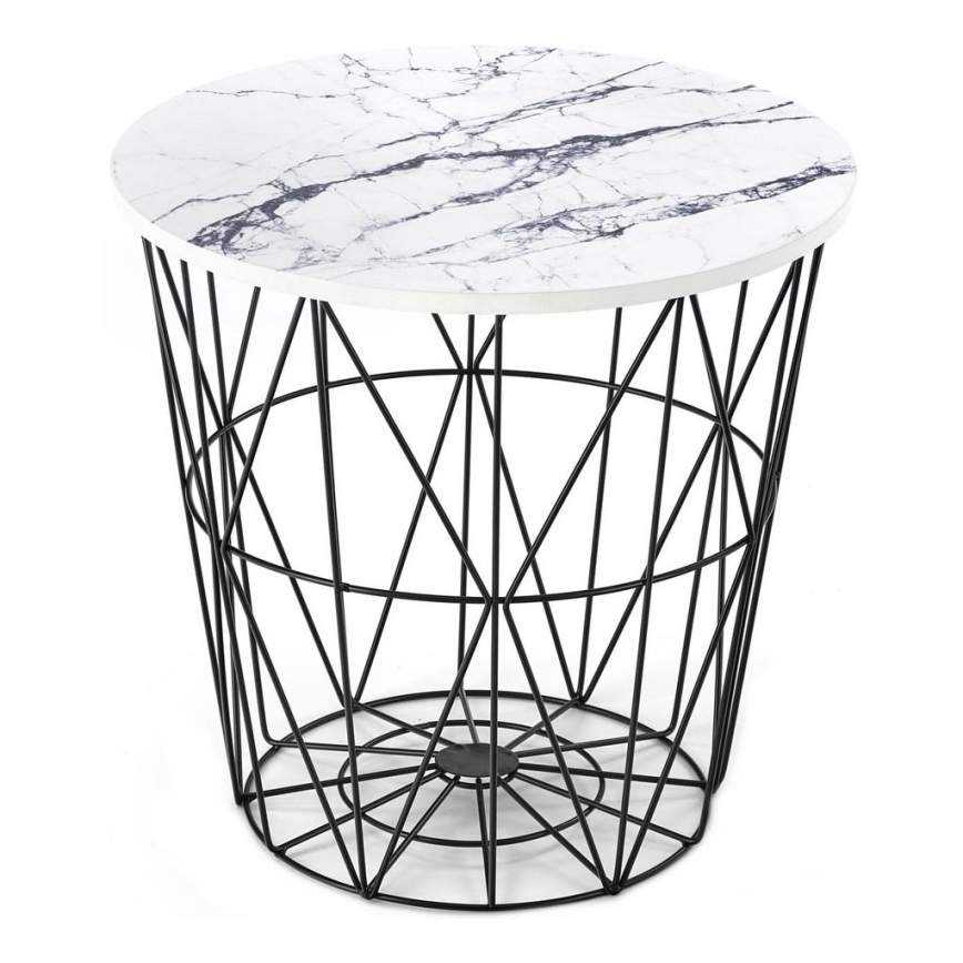 Table basse HARISSA 41x42 cm noir/blanc décor en marbre