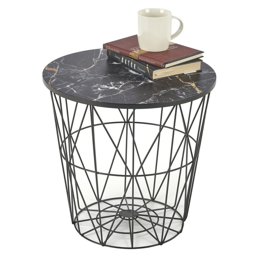 Table basse HARISSA 41x42 cm noir/noir décor en marbre