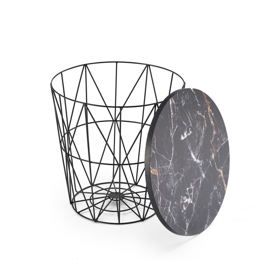 Table basse HARISSA 41x42 cm noir/noir décor en marbre