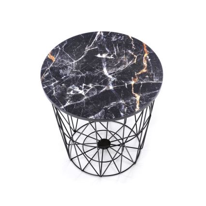 Table basse HARISSA 41x42 cm noir/noir décor en marbre