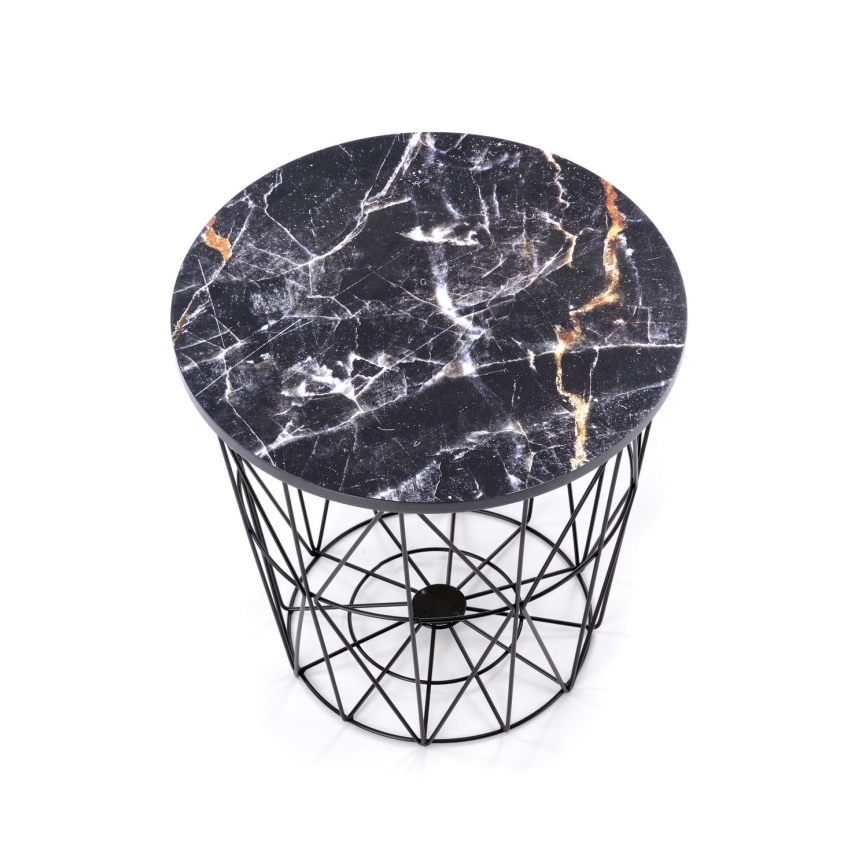 Table basse HARISSA 41x42 cm noir/noir décor en marbre