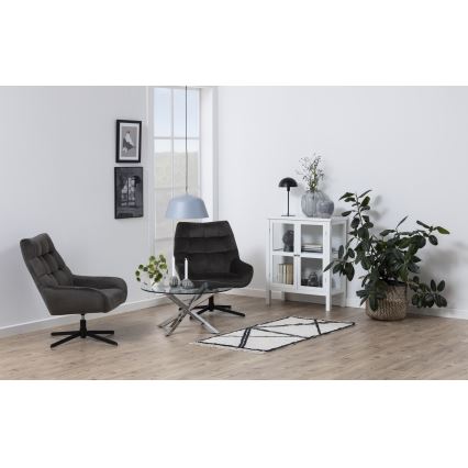 Table basse LUCA 82 cm, plateau en verre transparent et structure argentée
