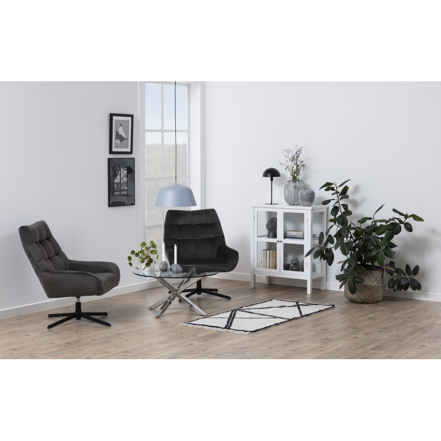 Table basse LUCA 82 cm, plateau en verre transparent et structure argentée