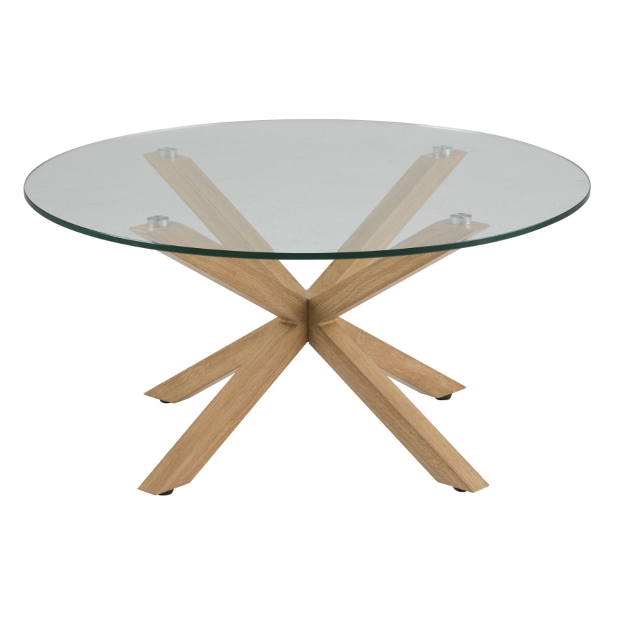 Table basse LUCA 82 cm verre transparent/chêne