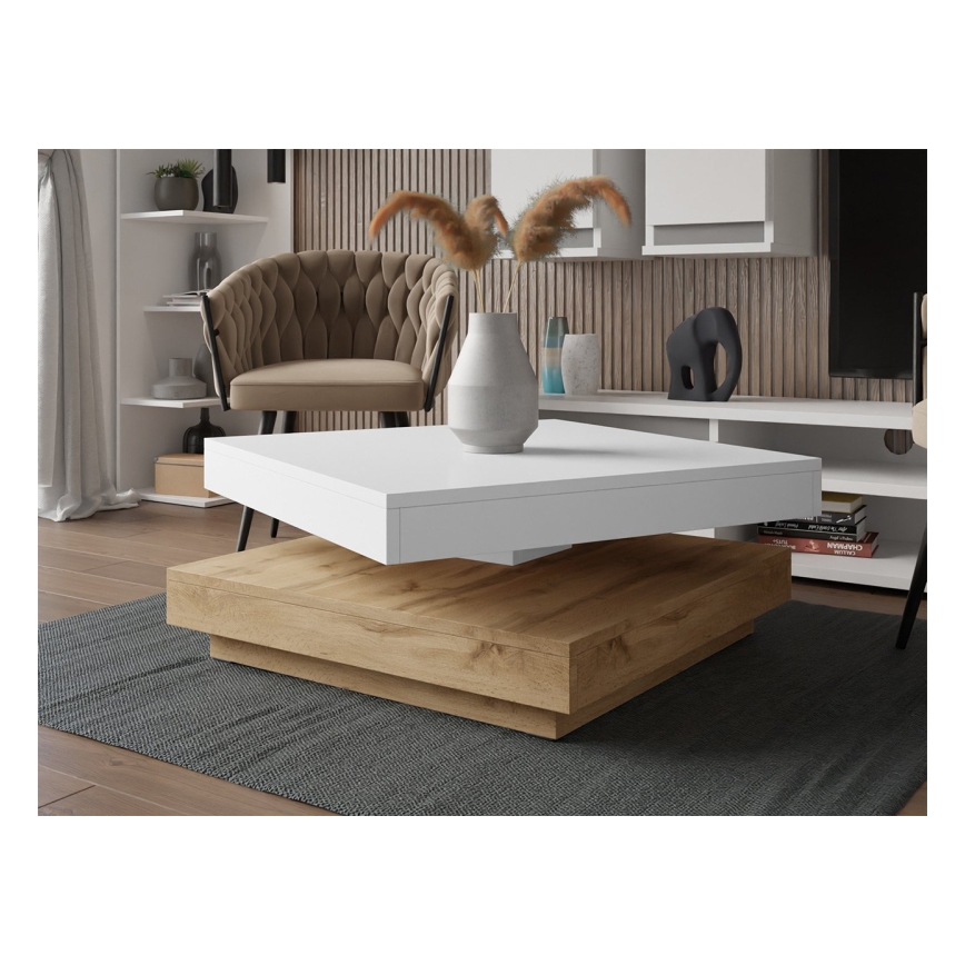 Table basse NENANI 34x70 cm blanc/chêne wotan