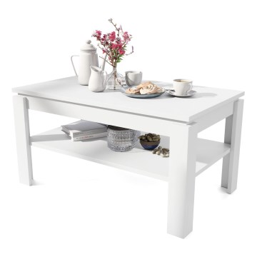 Table basse pliable avec couvercle relevable avec étagère ADEN blanc