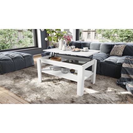 Table basse pliable avec couvercle relevable avec étagère ADEN blanc