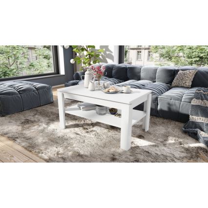 Table basse pliable avec couvercle relevable avec étagère ADEN blanc