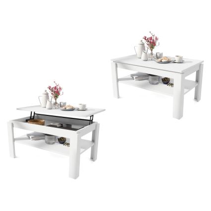 Table basse pliable avec couvercle relevable avec étagère ADEN blanc