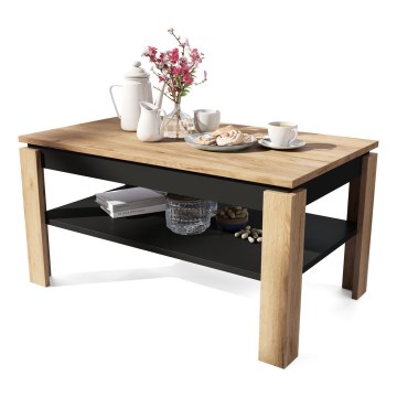 Table basse pliable avec couvercle relevable avec étagère ADEN chêne/noir