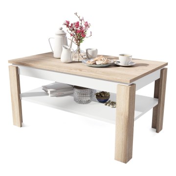 Table basse pliable avec couvercle relevable avec étagère ADEN chêne sonoma/blanc