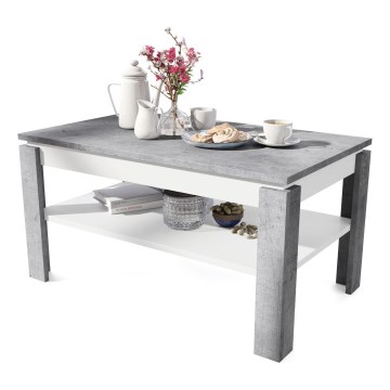 Table basse pliable avec couvercle relevable avec étagère ADEN gris/blanc