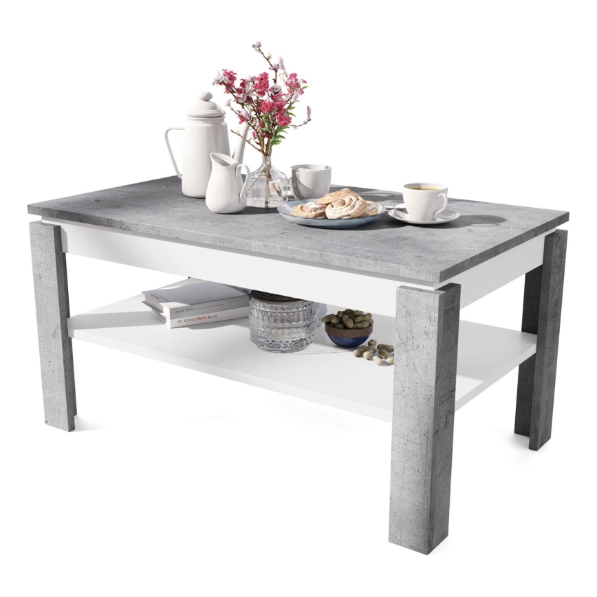Table basse pliable avec couvercle relevable avec étagère ADEN gris/blanc