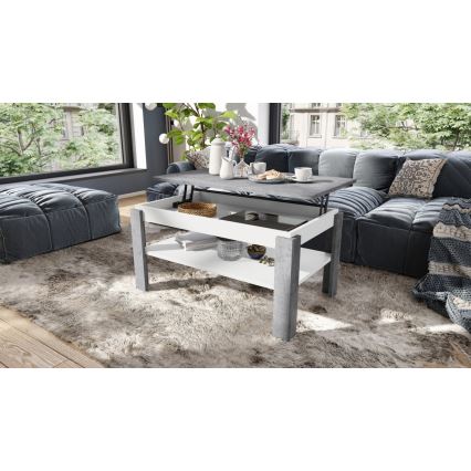 Table basse pliable avec couvercle relevable avec étagère ADEN gris/blanc