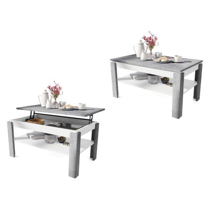Table basse pliable avec couvercle relevable avec étagère ADEN gris/blanc