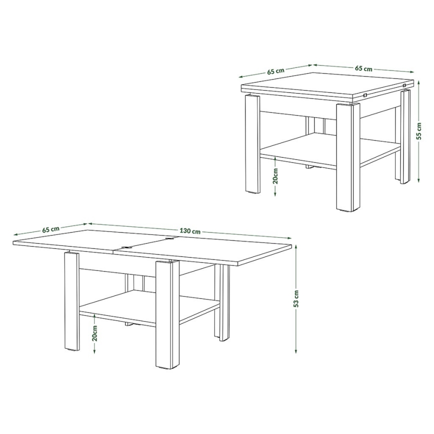 Table basse pliable avec étagère LIA chêne/noir