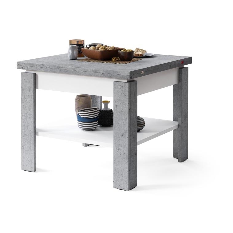 Table basse pliable avec étagère LIA gris/blanc