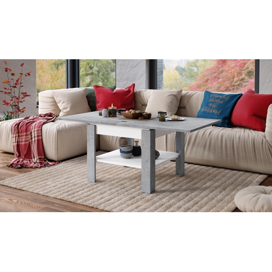 Table basse pliable avec étagère LIA gris/blanc