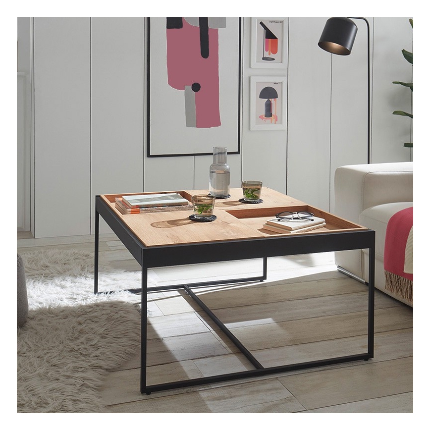Table basse PULSE 83x83 cm chêne/noir
