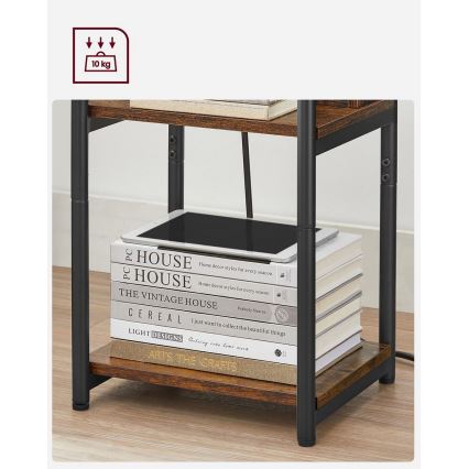 Table d'appoint ROD avec prises électriques intégrées et ports USB, marron/noir