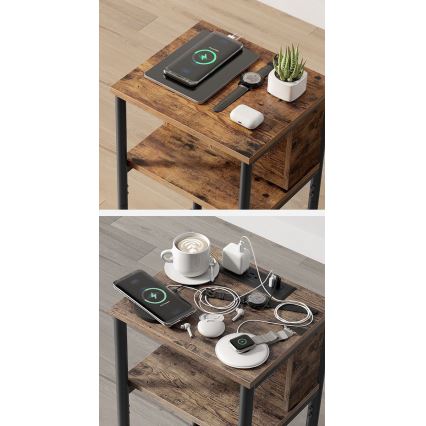 Table d'appoint ROD avec prises et ports USB intégrés, marron/noir
