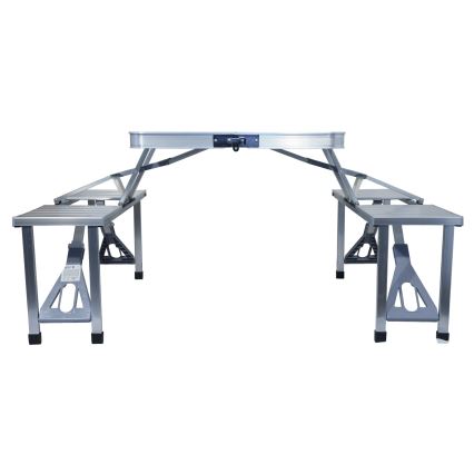 Table de camping pliable avec chaises blanc/chrome mat