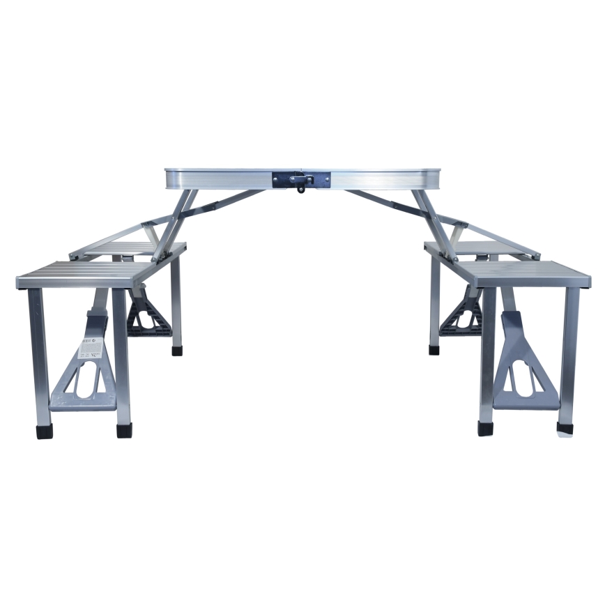 Table de camping pliable avec chaises blanc/chrome mat
