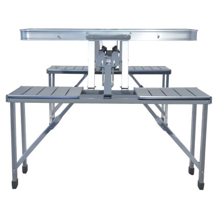 Table de camping pliable avec chaises blanc/chrome mat