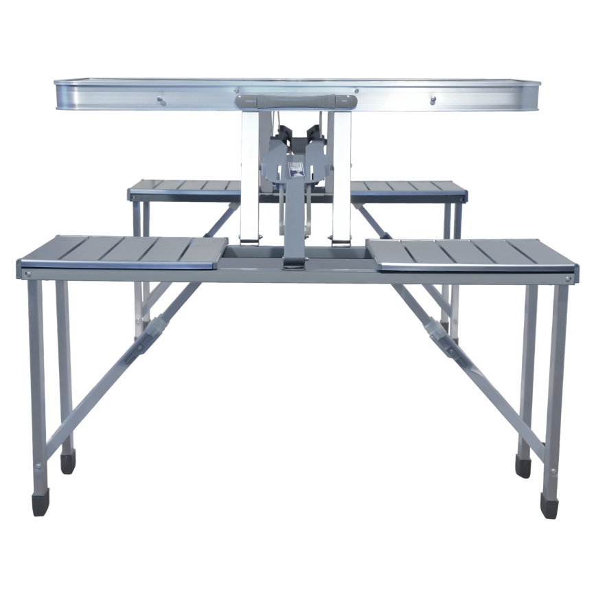 Table de camping pliable avec chaises blanc/chrome mat