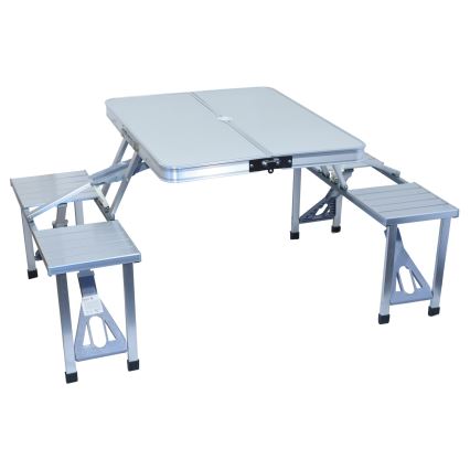 Table de camping pliable avec chaises blanc/chrome mat