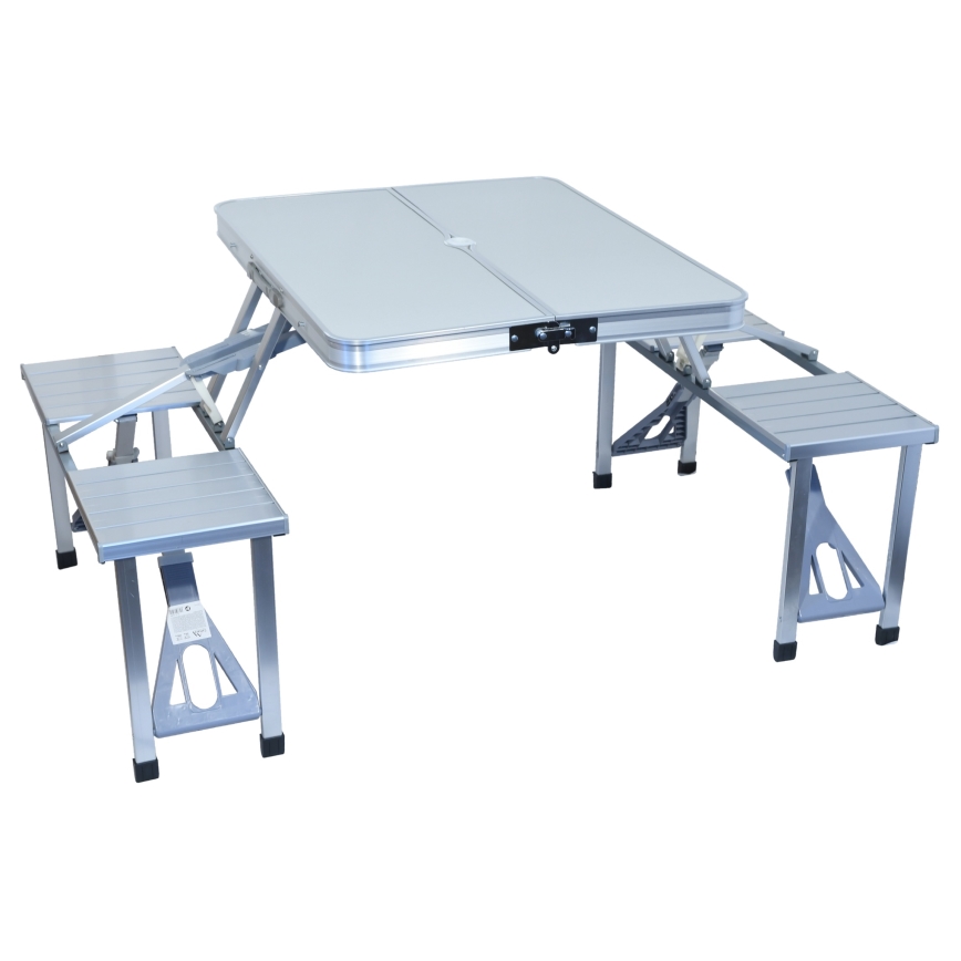 Table de camping pliable avec chaises blanc/chrome mat