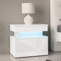 Table de chevet avec éclairage LED GLOSSA 55x51 cm blanc/blanc laqué