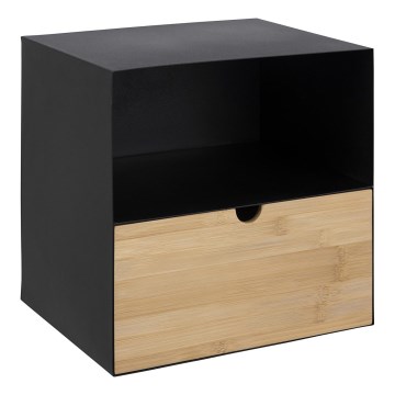 Table de chevet avec option de fixation murale BEKIM noir/bambou