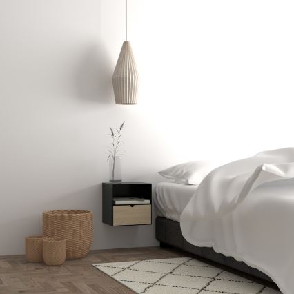 Table de chevet avec option de fixation murale BEKIM noir/bambou