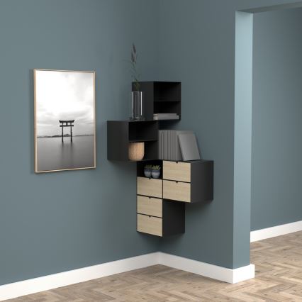 Table de chevet avec option de fixation murale BEKIM noir/bambou