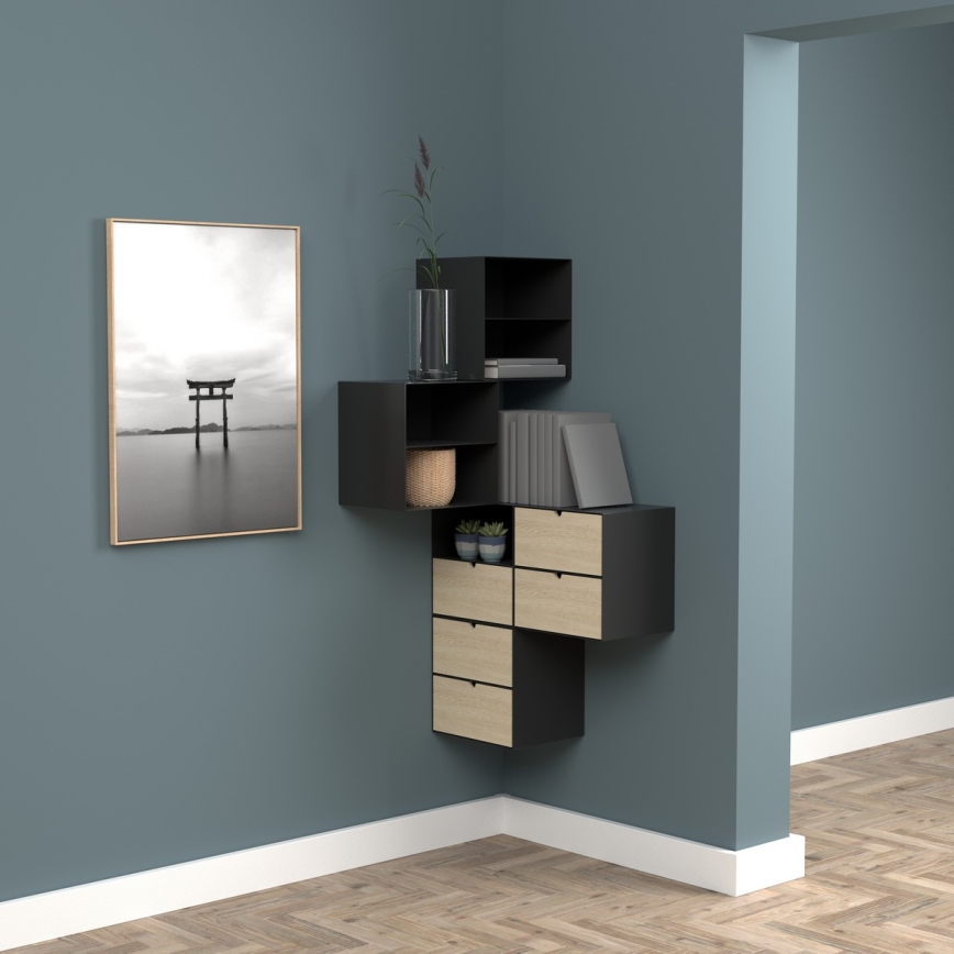 Table de chevet avec option de fixation murale BEKIM noir/bambou